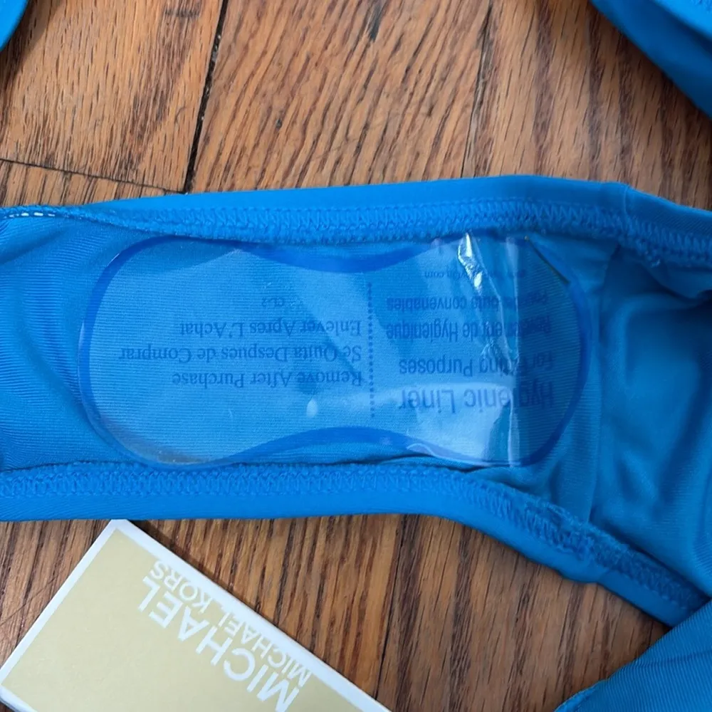 Michael Kors‎ Logo Solid Clean Hipster Bikini Bottoms Cyan Blue Size Large NWT - Image 6