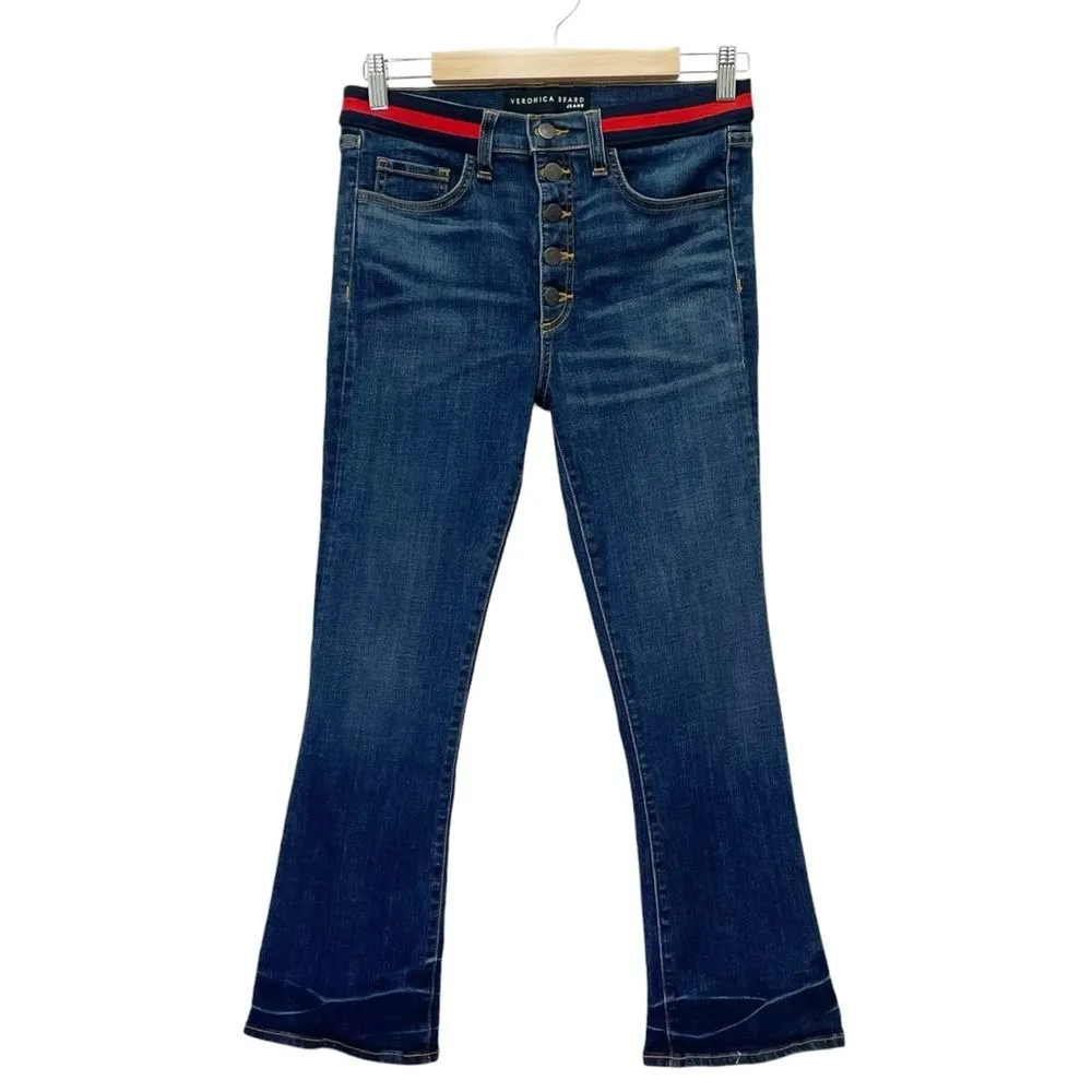 Veronica Beard Jeans Carolyn Baby Boot Striped Waist Dark Blue Tidal Size 28 | 6 - Image 3