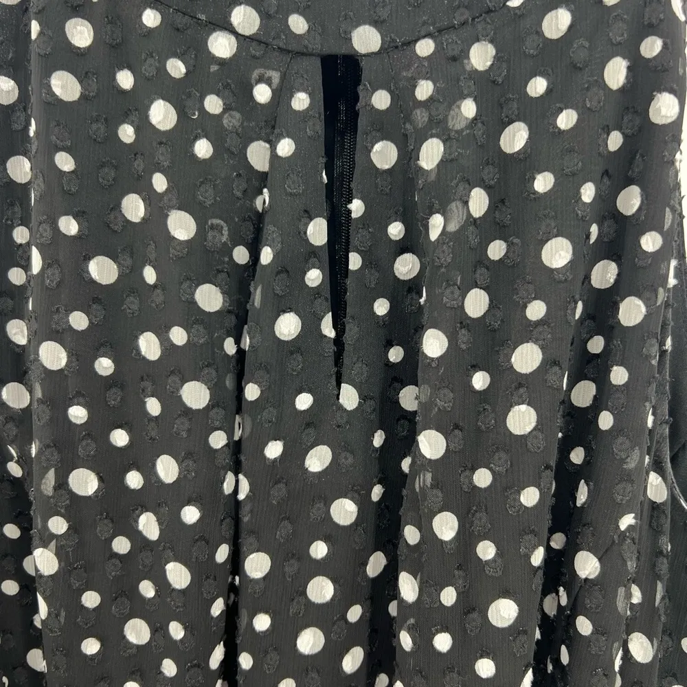 Tahari polka dot black white chiffon style halter flowy layered dress 12P party - Image 4