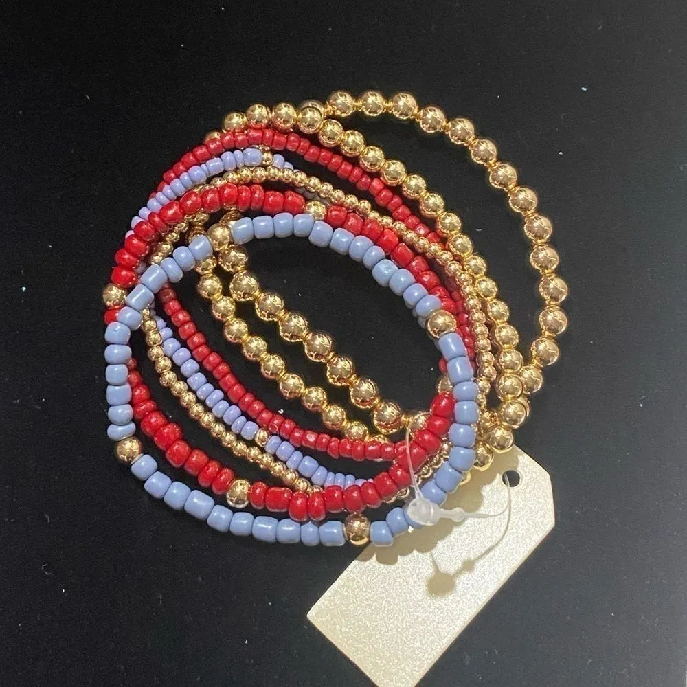 Multicolor Seven Strand Stretch Beaded Bracelet Set New Red - Image 4