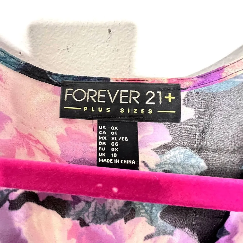 Forever 21+ Women's floral sheer Maxi dress buttons elastic waist 3/4 sleeves OX - Image 3