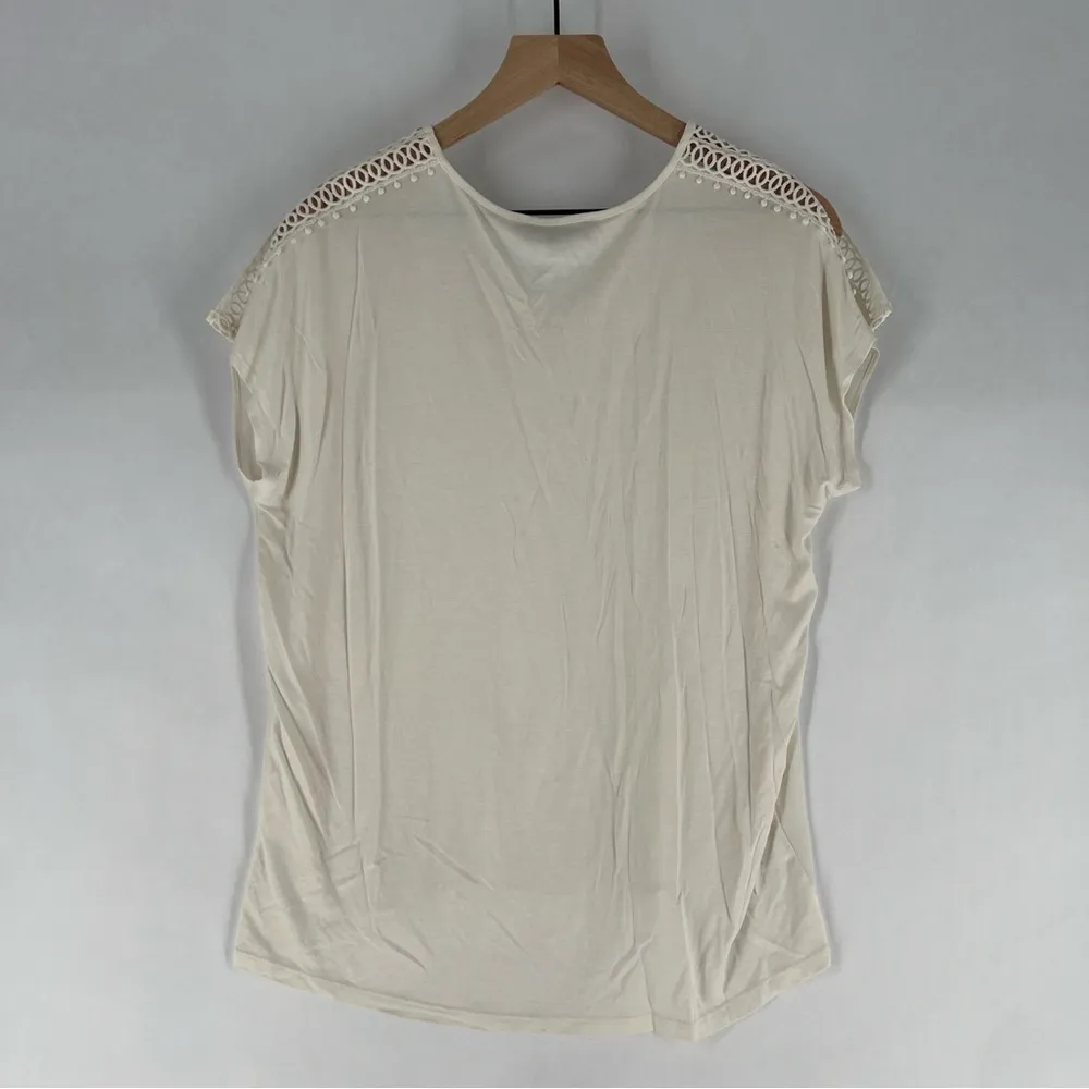 LOFT Size M Petite Lacy Mixed Media Tee High Low Dolman Split Sleeve Lightweight - Image 7