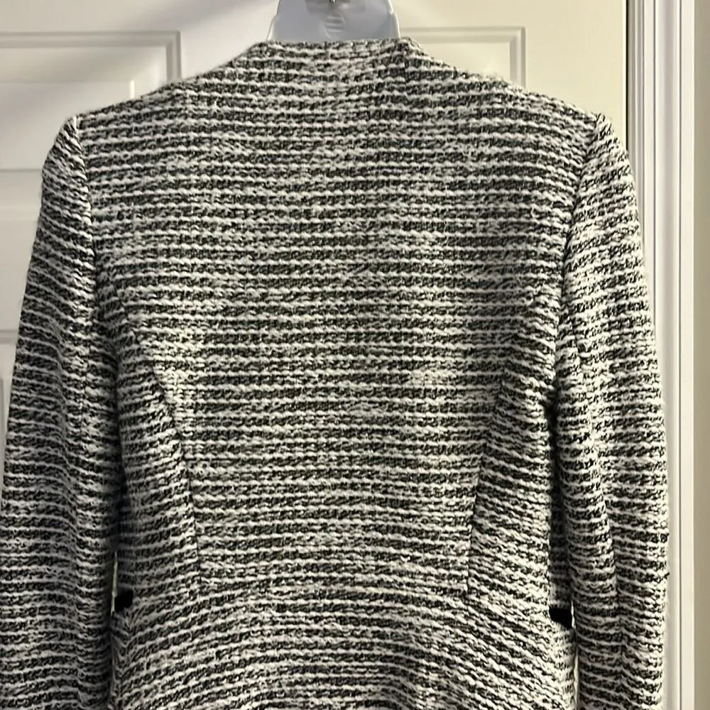 LOFT Cream Black Long Sleeve Open Front Cotton Blend Blazer- PXS - Image 9