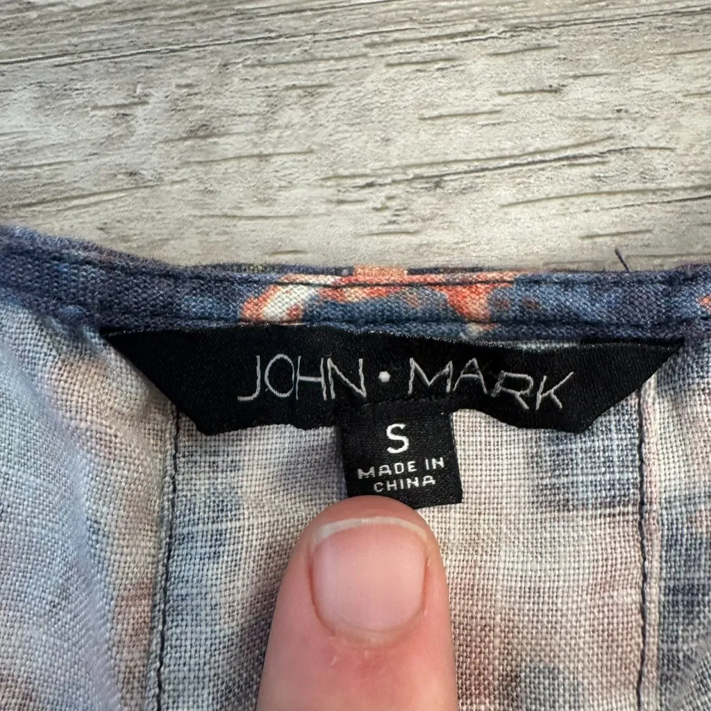 John Mark  Linen Pink Blue Pattern Cold Shoulder 3/4 Sleeve Top B13 - Image 2