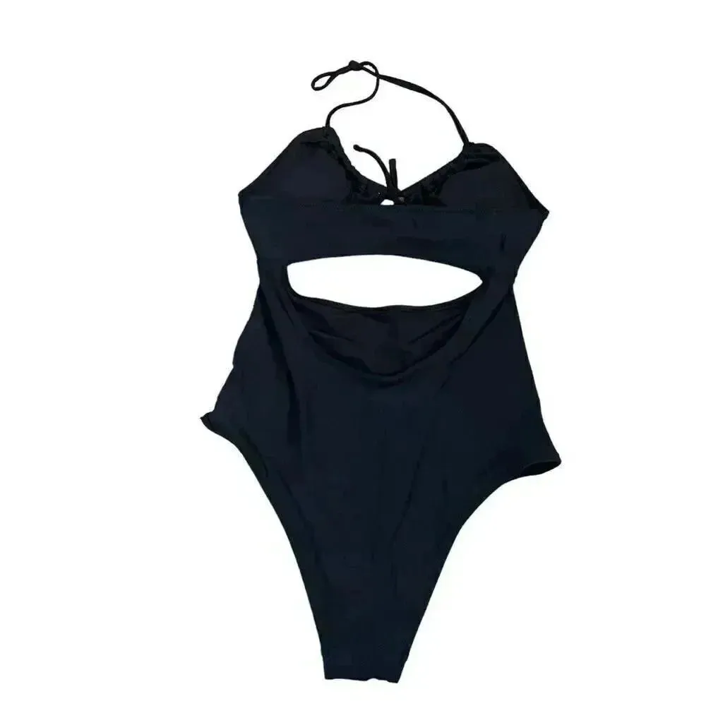 Aerie Black Cut Out Lightly Padded One Piece Minimalist Swimming Suit SZ M - Image 6