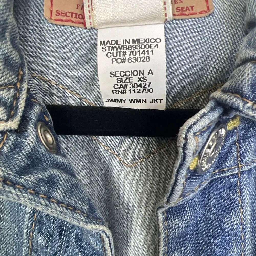 True Religion World Tour Women’s Jimmy Denim Trucker Jacket Blue Size XS - Image 3