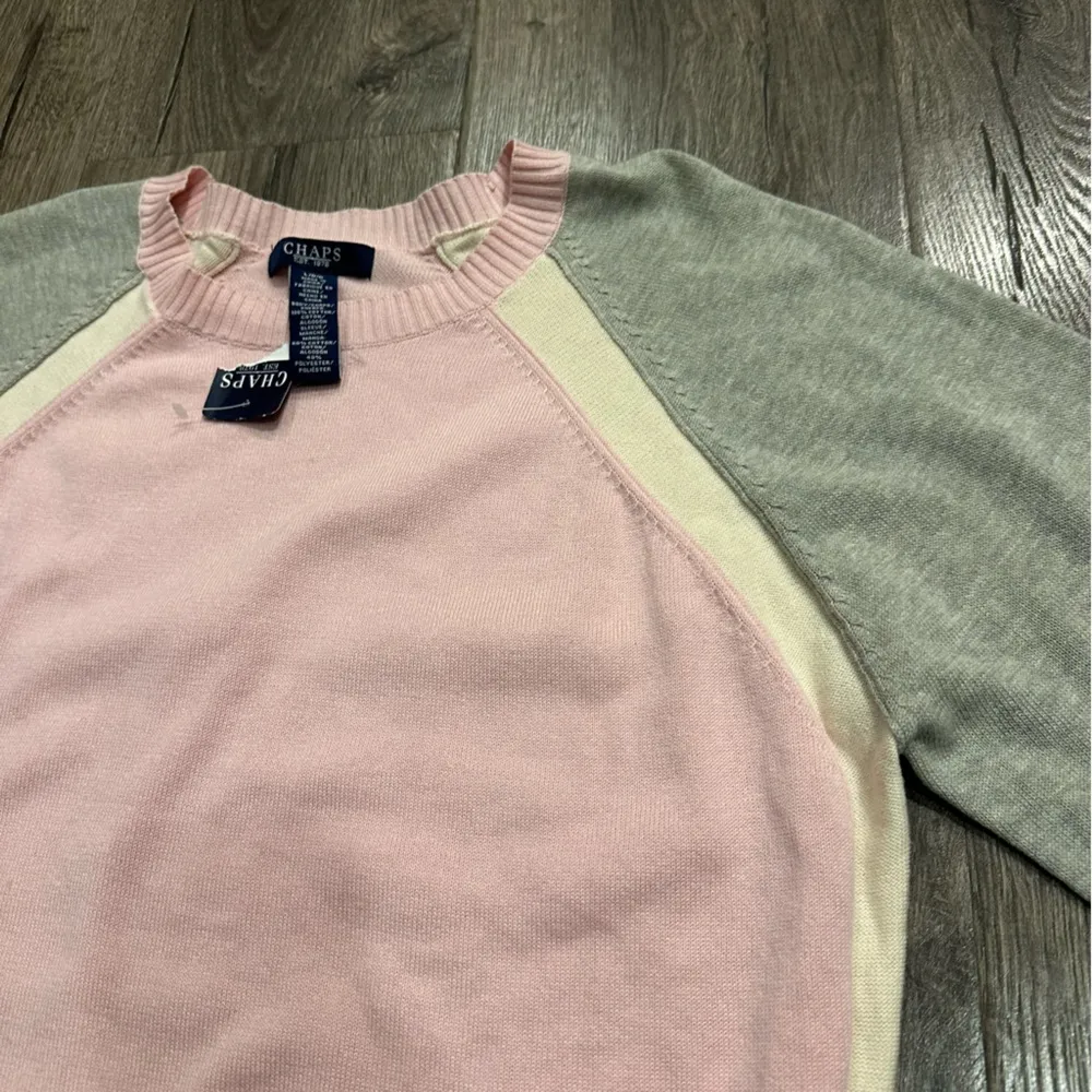 New Chaps Sweater Color Block Pink Gray Cotton Sz Large Preppy Feminine Classic - Image 2