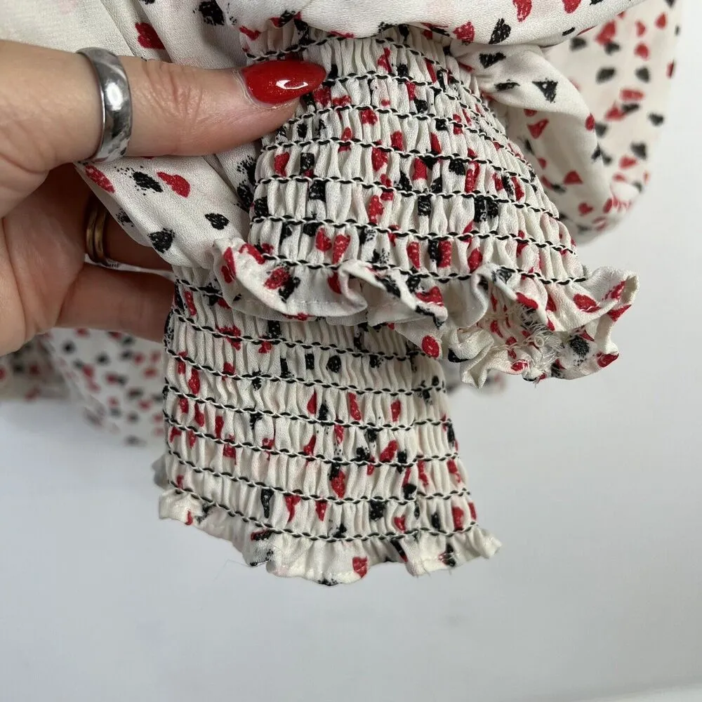 Max Studio Size L Blouse Heart Polka Dot Keyhole Tie Front Smocked Long Sleeve - Image 6