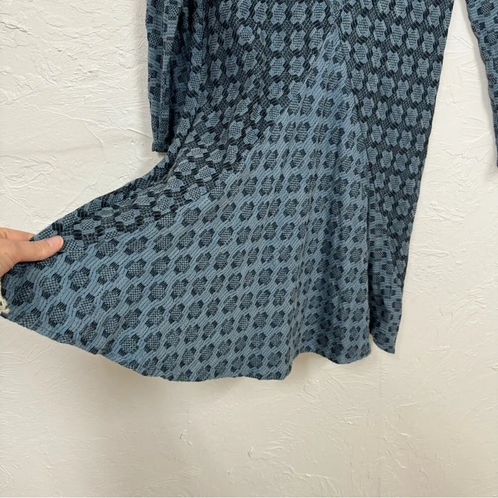 Ace & Jig Blue Patchwork Lagenlook Long Sleeve Mini Dress Womens XS Boho Swing - Image 3