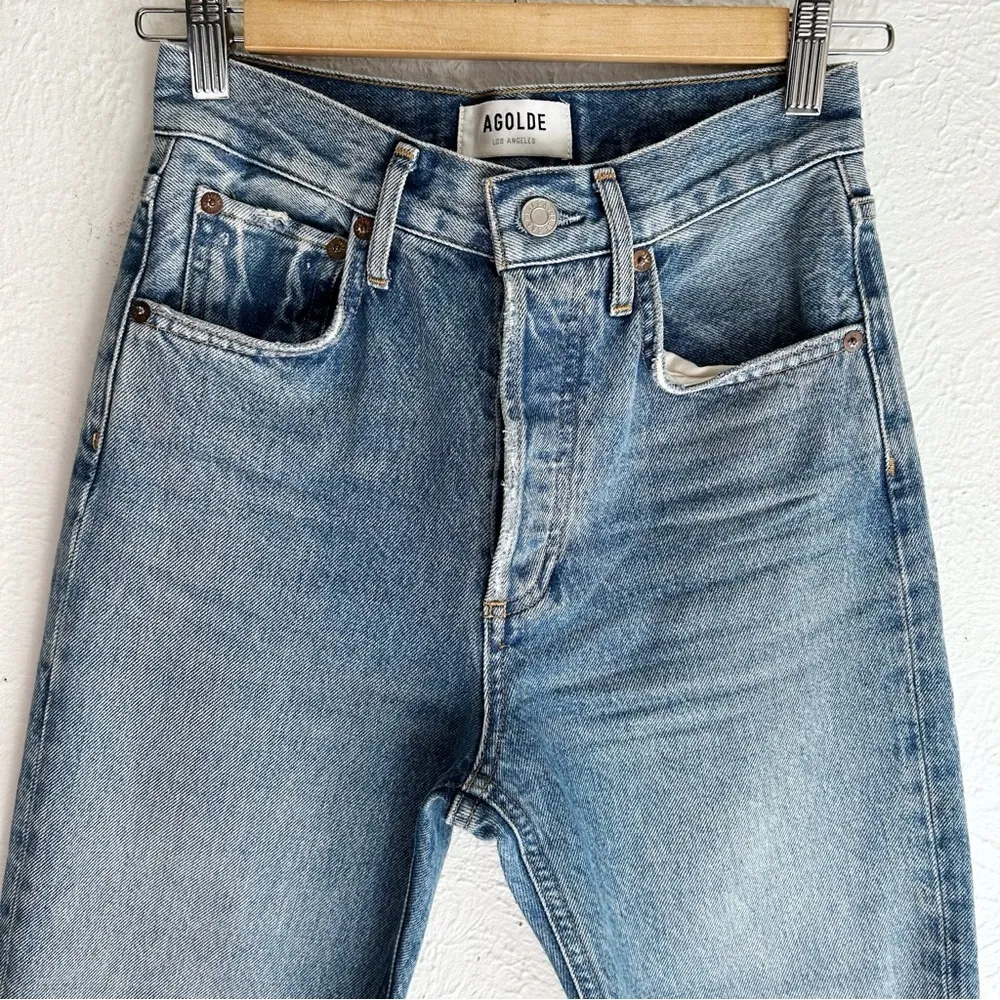 Agolde Riley High-Rise Straight Cropped Jeans Haven Wash Sz 23 - Image 2