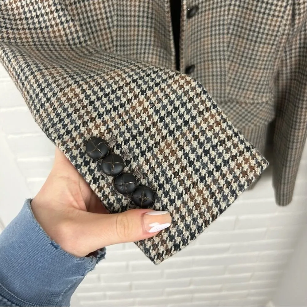 Zara Wool Blend Brown Houndstooth Knit Blazer Jacket Size XS - Image 5