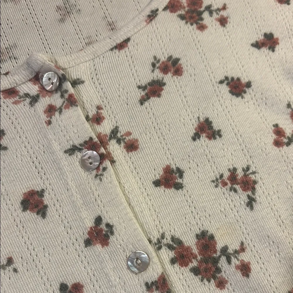 Cream & Floral Long Sleeve Button Up Top - Image 3