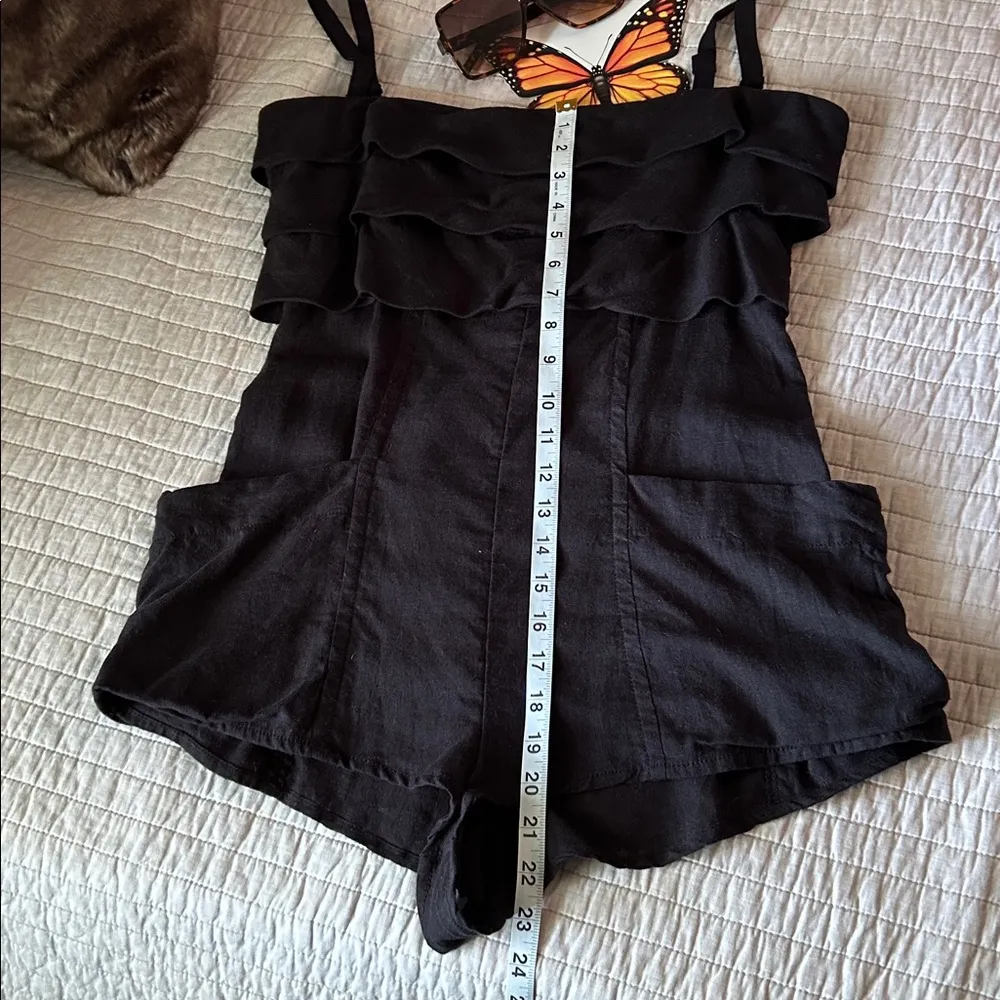 NWT By Anthropologie Strapless Linen Romper black small​ - Image 10