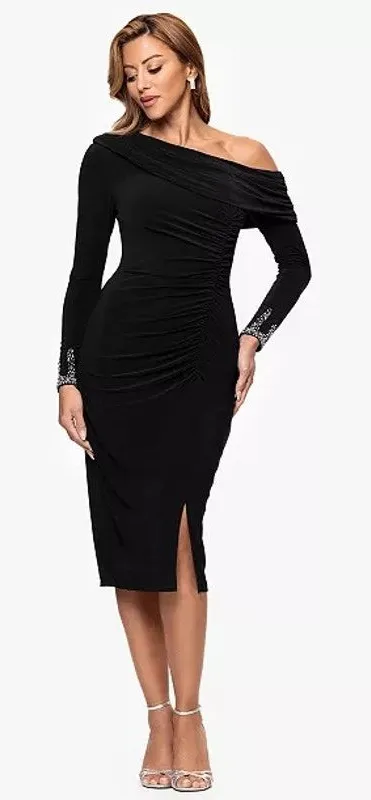 Betsy & Adam Formal Evening Dress Size 6 Black Beaded Cocktail Party Wedding - Image 1