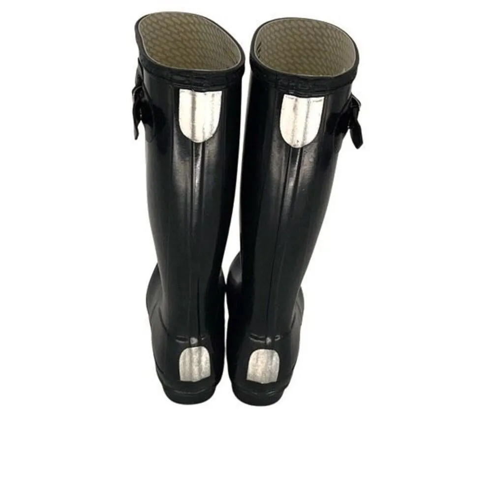 Hunter Womens Glossy Round Toe Slip On Tall Rain Boots Black Size 4M/5F‎ - Image 4