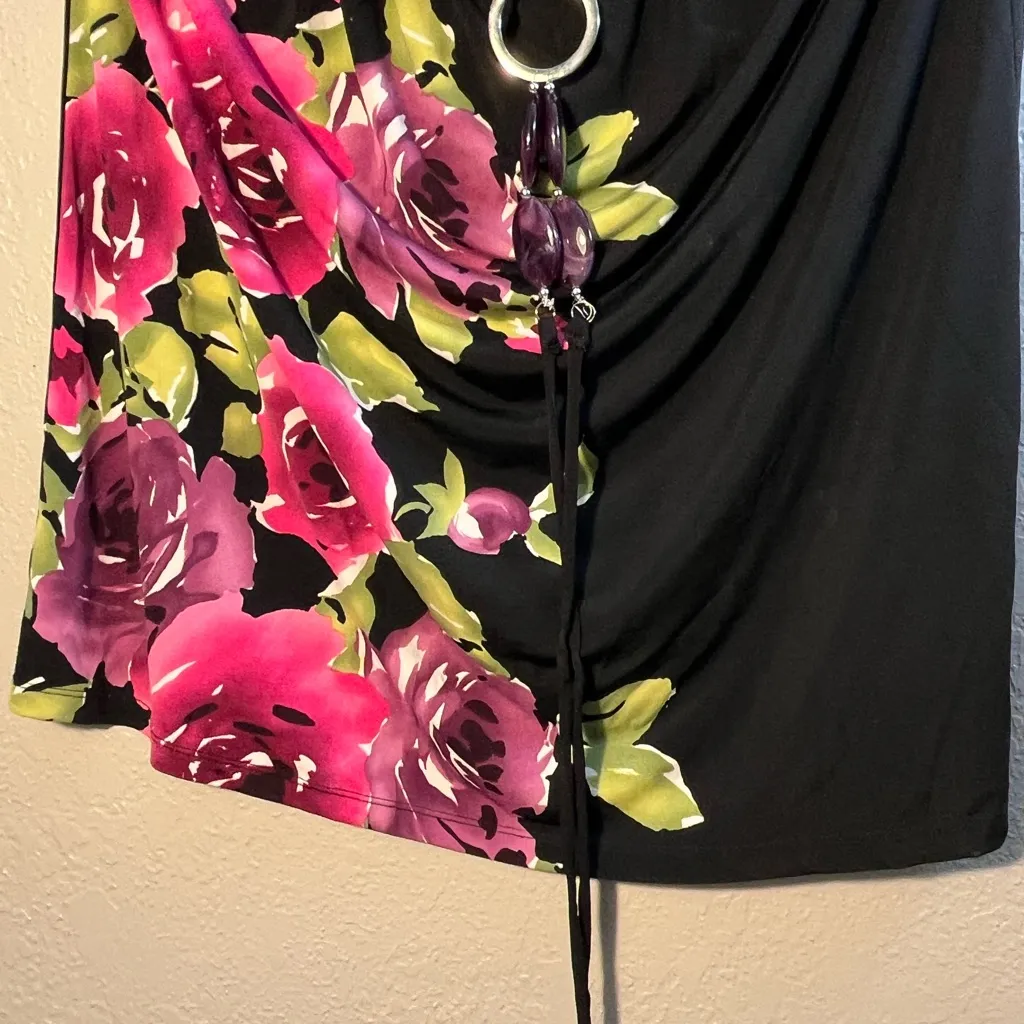 Iz Byer Sleeveless Dress With Build-In Necklace Size M Floral Print Mini Top - Image 5