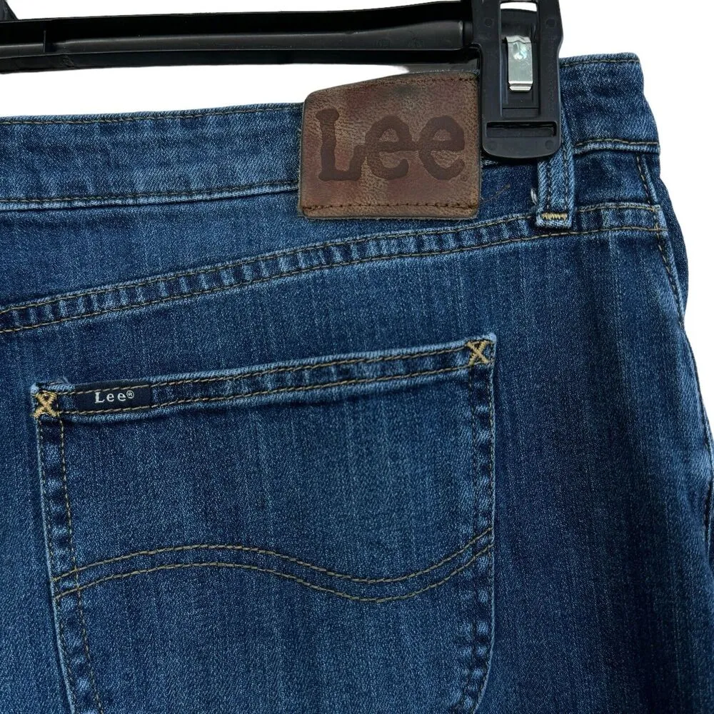 Lee Womens SZ 34 High-Rise Cropped Wide Leg Jeans Pockets Zip-Fly Whiskered Blue - Image 6