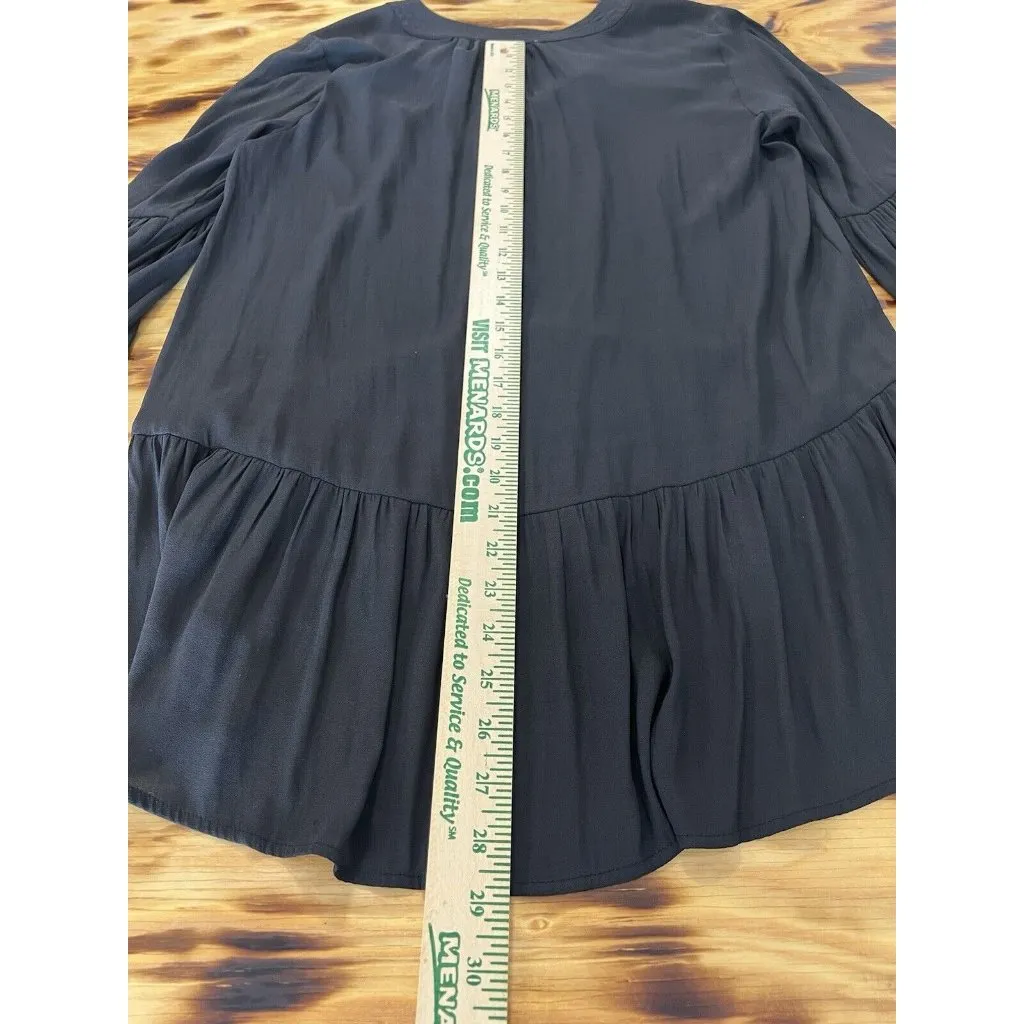 Ro&De Size Small Boho Peasant Ruffle Blouse Top Shirt Tie Keyhole‎ Neck Pleats Black - Image 8