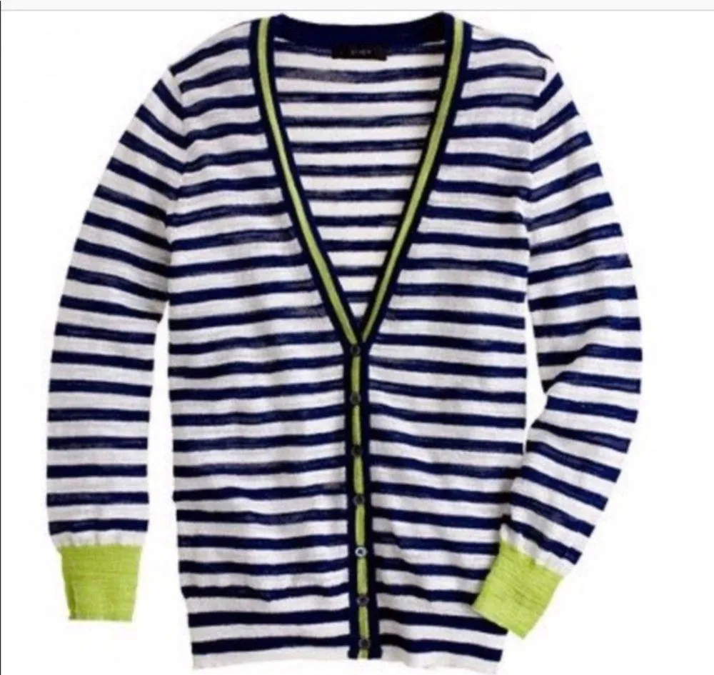 J Crew Striped Blue Accent Cardigan - Image 4