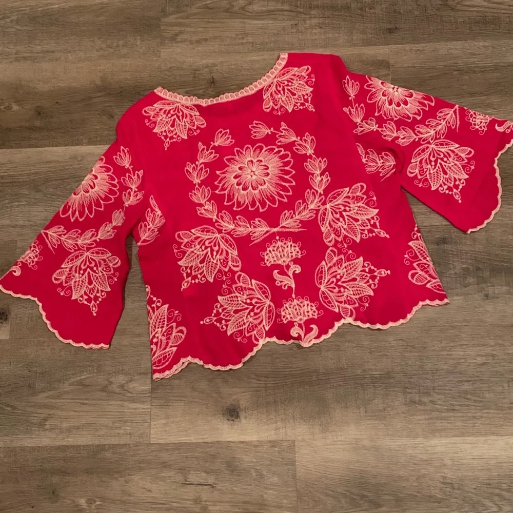 Embroidered Hobo Blouse Hot Pink Size Medium NWOT - Image 3