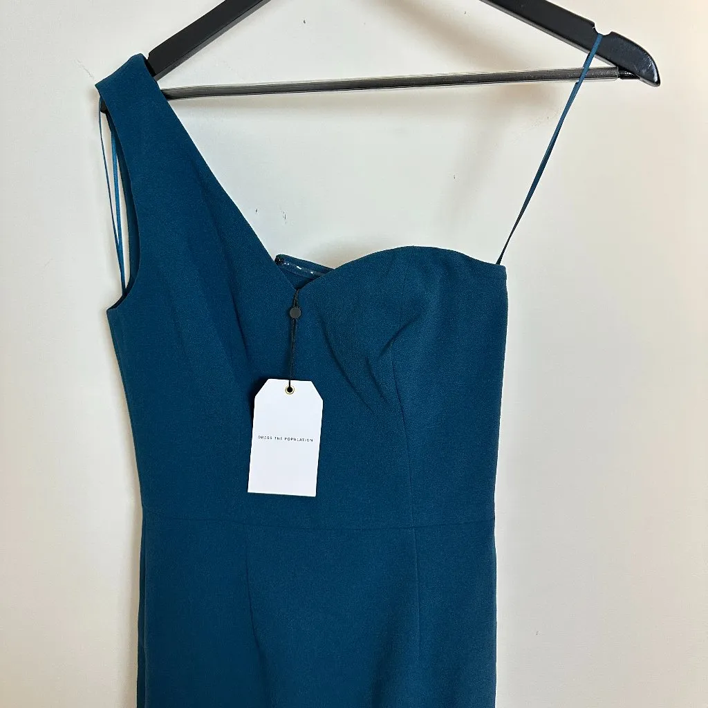 DRESS THE POPULATION Magnolia One-Shoulder Asymmetric Body-Con Midi Dress NWT - Image 3