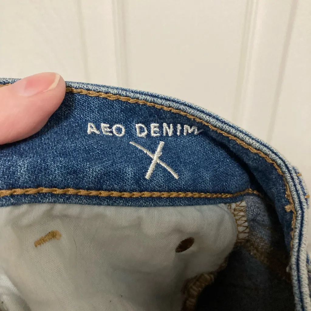 American Eagle Outfitters Medium Wash High Rise Ripped Shortie Denim Shorts - Image 6