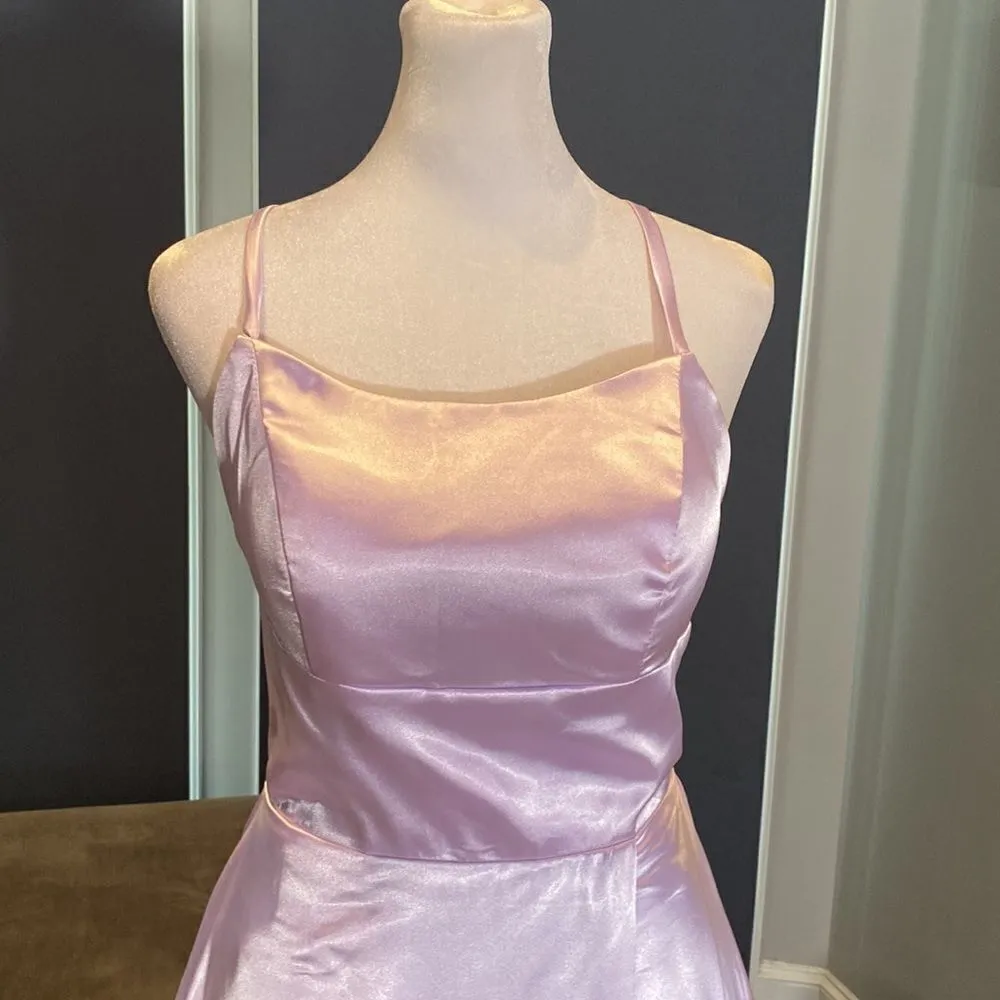Women’s Purple Full Length Prom Party Dress with Criss Cross Back Ties Size 2 Purple - Image 2