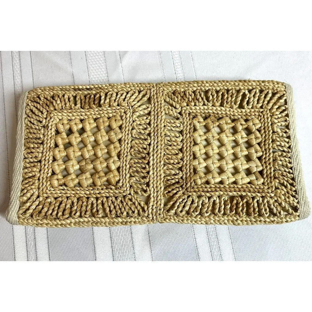 Vintage 60's Epitome Italian Woven Straw Clutch Bag Handbag Tan - Image 4