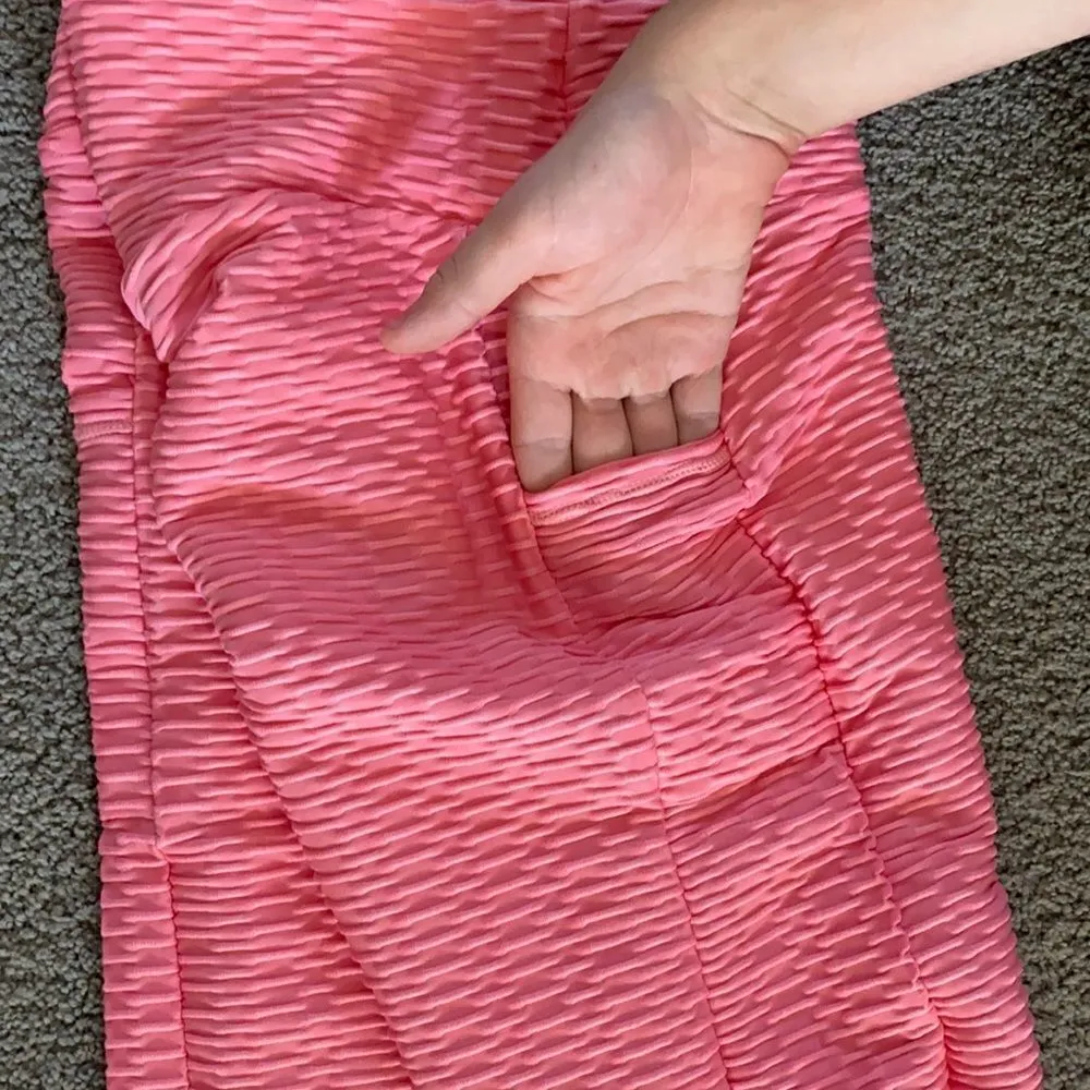 Women’s Leggings/High Waisted Yoga Pants Textured Pink w/pocket Size XL NEW - Image 9
