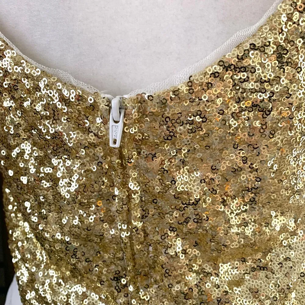 NEW B. Darlin Gold Sequin Top and White A-line Maxi Skirt Two Piece SET - Image 7