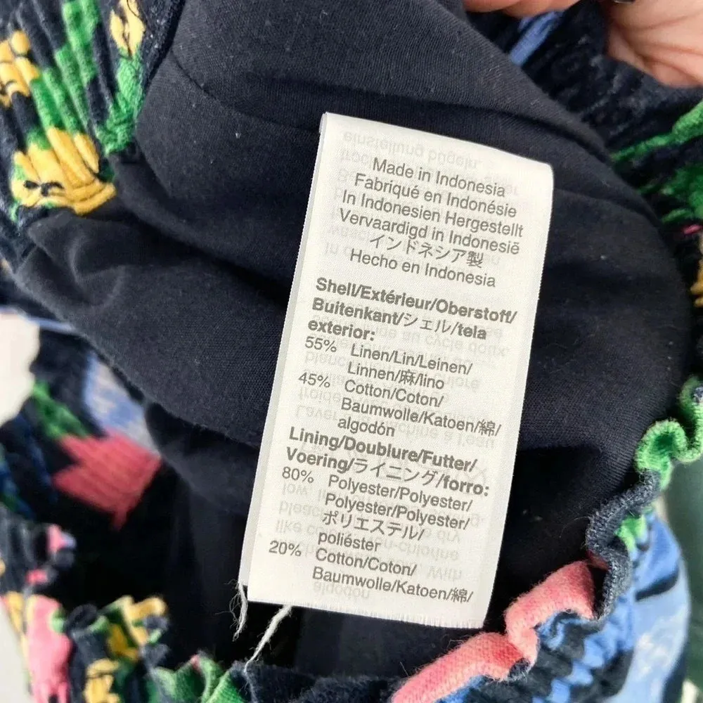 J. Crew Women's Linen Blend Navy Blue Pink Floral Elastic Waist Skirt Size 8 M - Image 7