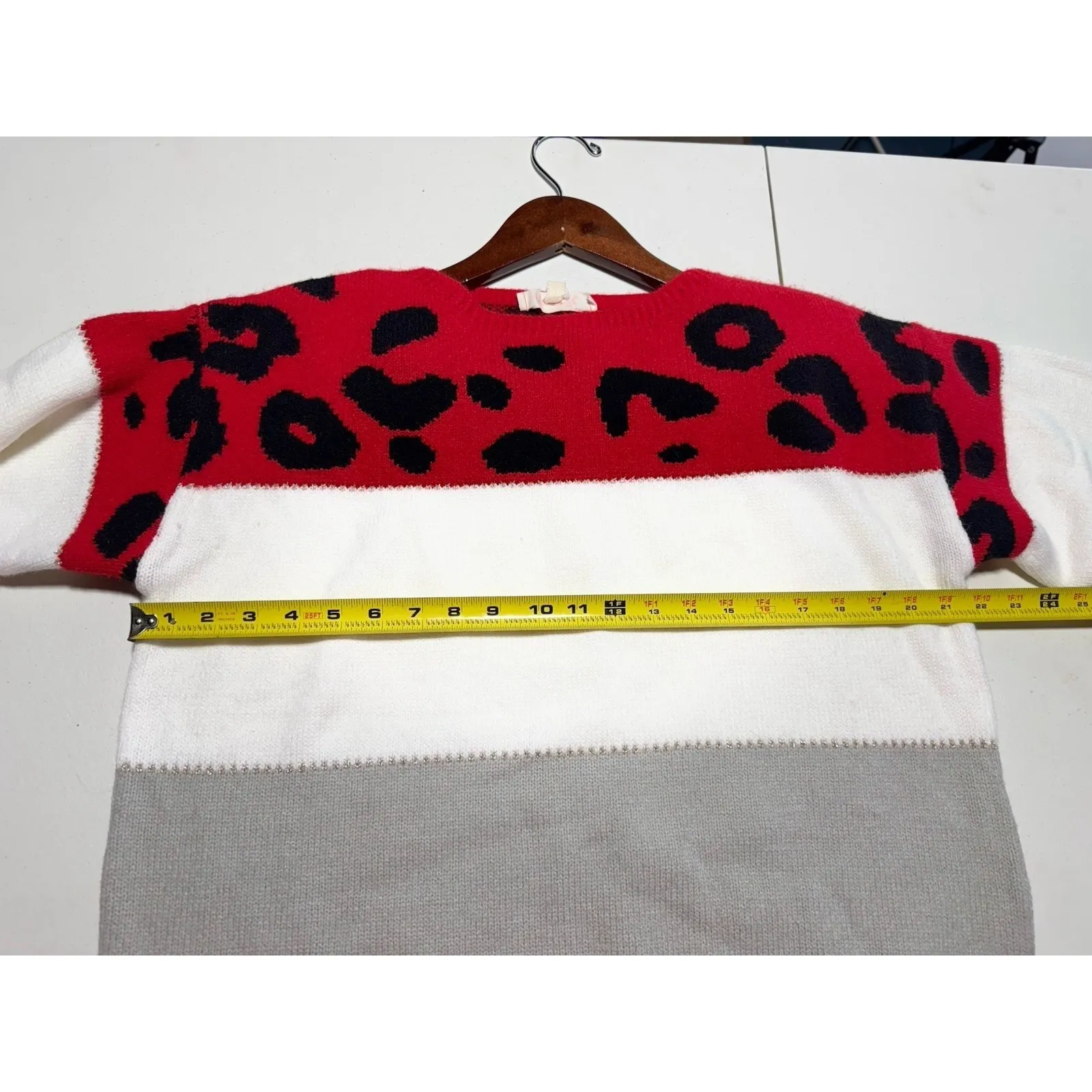 Mazilk Red White Animal Print Striped Sweater Pullover Cozy Knit M Red Size 8 - Image 5