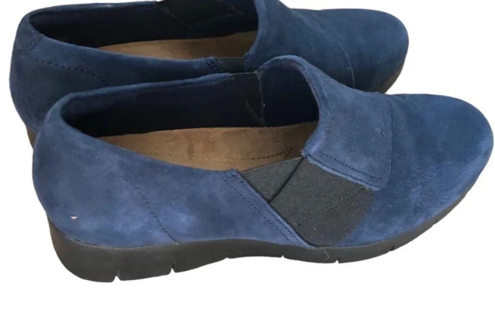 Clarks Classic Artisan Blue Suede Loafer Daelyn Monarch Shoe 6.5 Navy Comfort - Image 5
