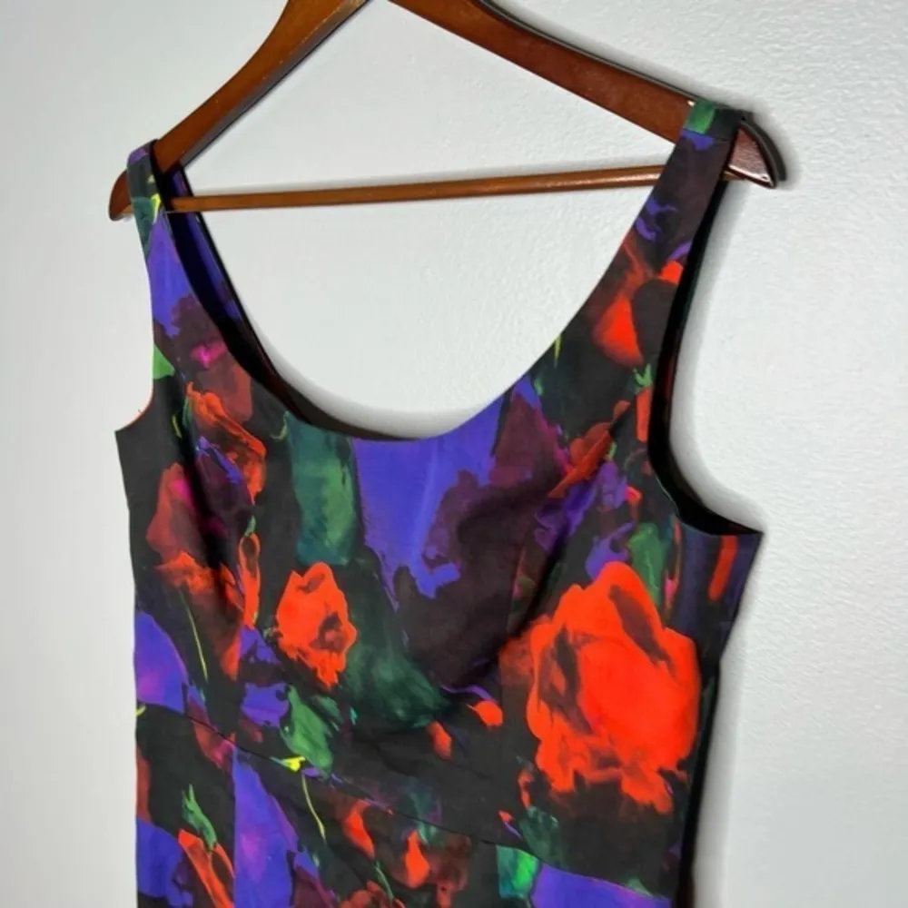 Milly Size 12 Sleeveless Sheath Dress Colorful Watercolor Floral Black Career - Image 5