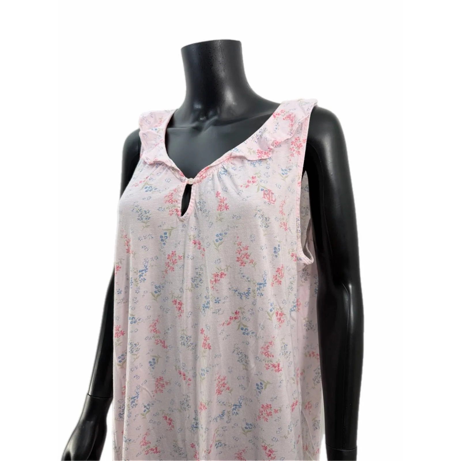 Lauren Ralph Lauren Floral Sleeveless Nightgown Ruffle Hem Pink Women's L - Image 2