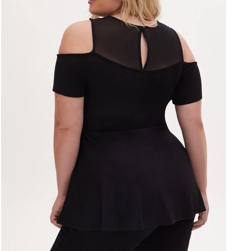 Torrid Mesh Yoke Peplum Top Deep Black 6 / 6X - Image 2