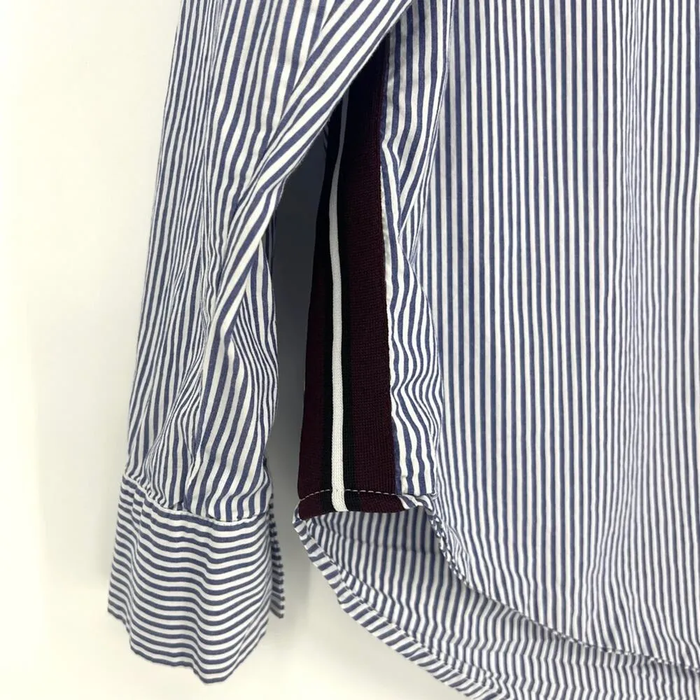 Forever 21  Blue and White Striped Button Down with Burgundy Racing Stripes M - Image 3