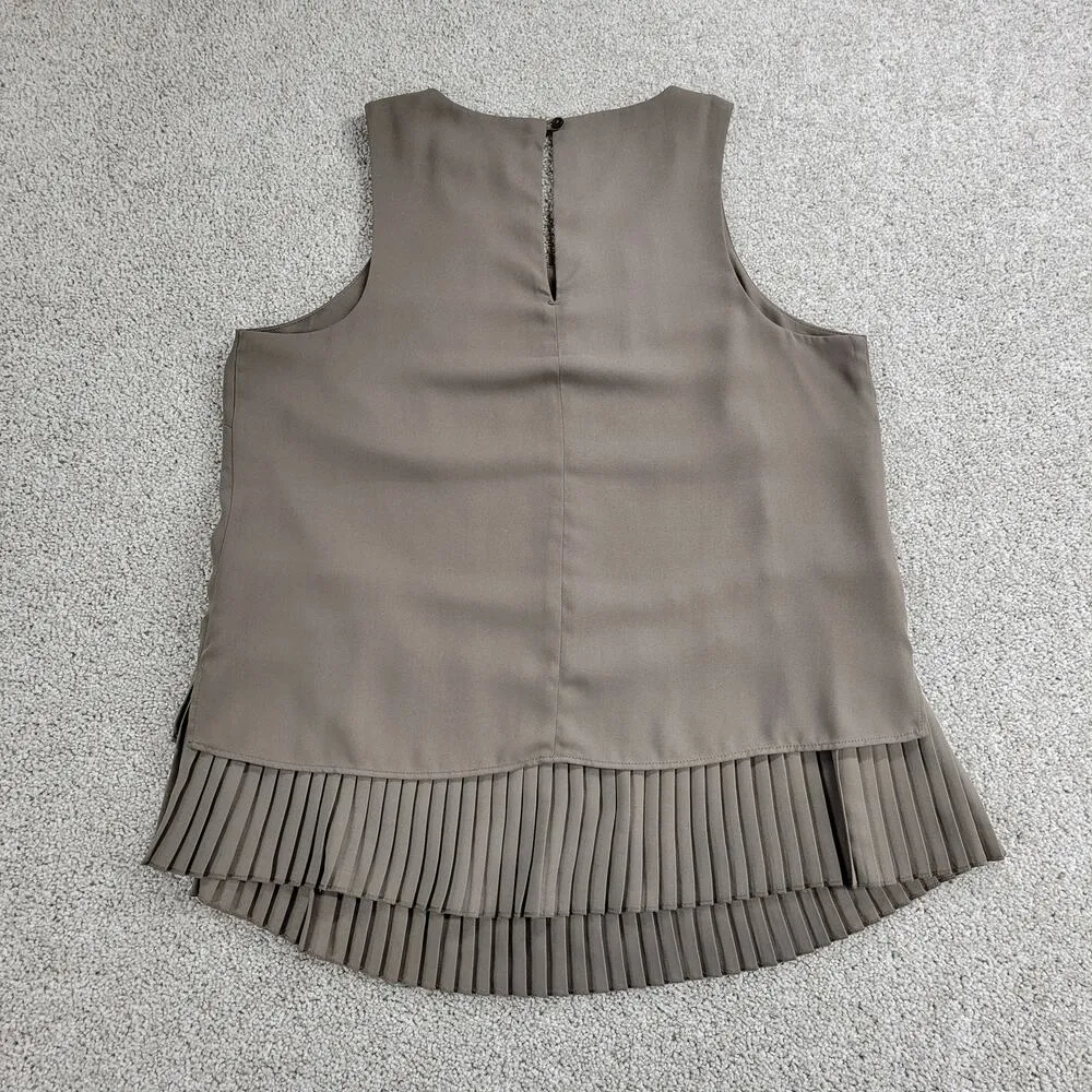 Banana Republic Womens Sleeveless Top Small Taupe Accordion Pleat-Hem Layered - Image 2
