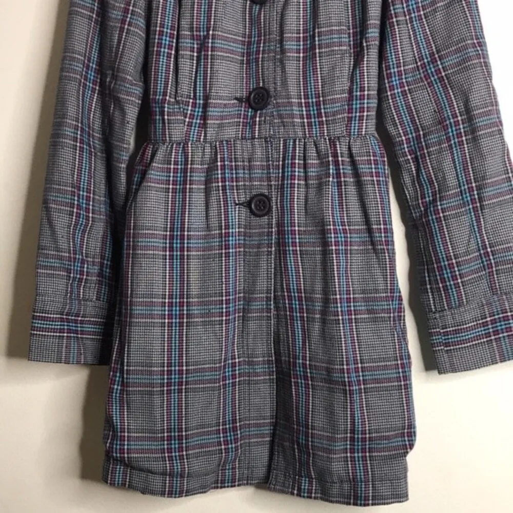 Vintage roxy plaid flannel fall Y2K trench coat size small cute - Image 4