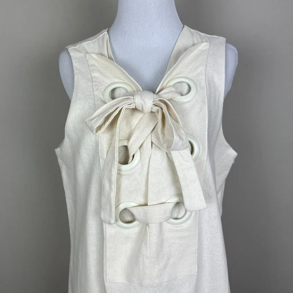Hyacinth House Tuckernuck Mini Dress Womens Medium Ivory Linen Cotton Lace Up M - Image 4