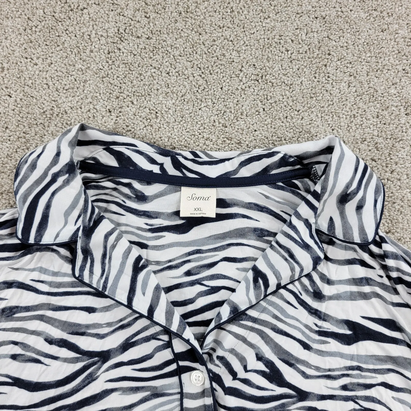 Soma Womens Pajamas XXL White Balck Gray Zebra Print Top Bottom‎ Drawstring Set Size undefined - Image 4