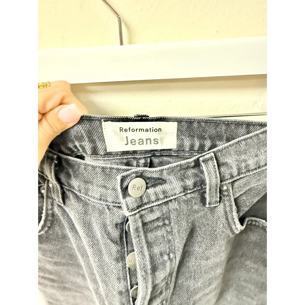 Reformation Allie High Rise Frayed Hem Jean Short Monterey Wash Black Women's 25 - Image 5