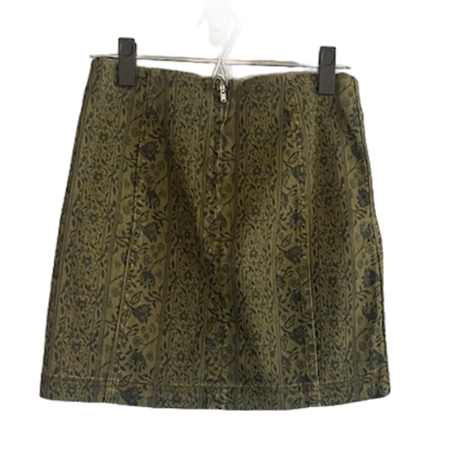 Free People Women’s Olive Floral Detail Straight Denim Mini Skirt Size 4 - Image 2
