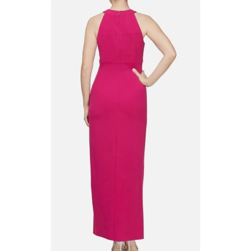 SLNY NWT pink crepe embellished neckline draped maxi dress 10 - Image 2