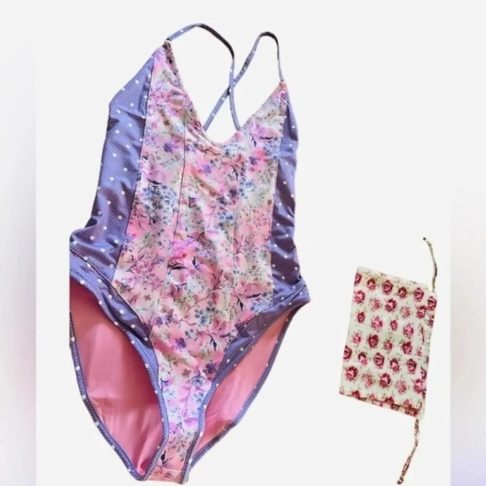 LoveShackFancy Purple Pansy Floral Shailee One Piece Swimsuit XS‎ NWT - Image 7