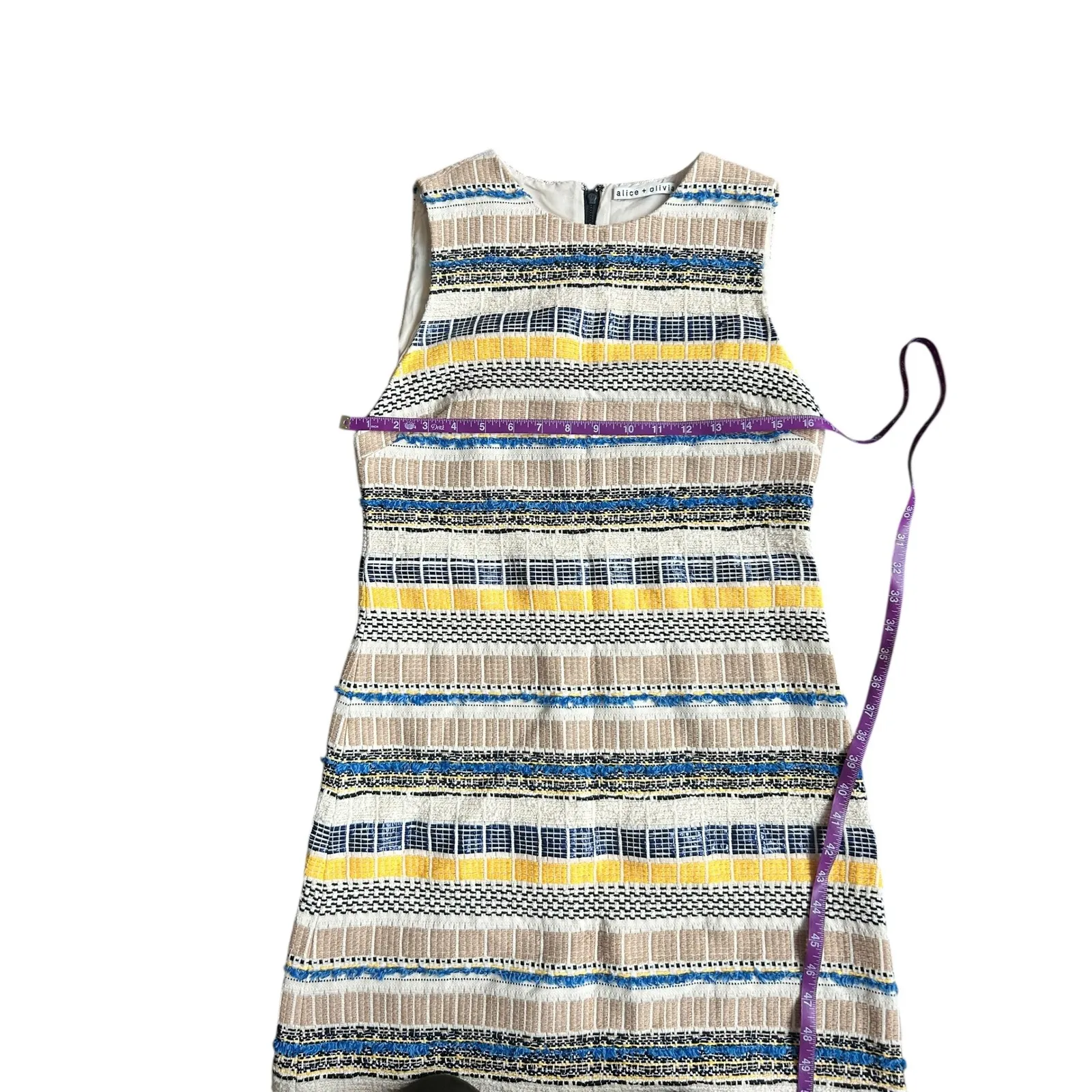 ALICE + OLIVIA Coley Textured Sleeveless A-Line Mini Dress size 4 Blue Yellow - Image 6