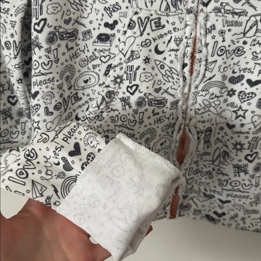 Frank & Eileen M Black and White Graphic Doodle Zip Up Hoodie Jacket Size M - Image 4
