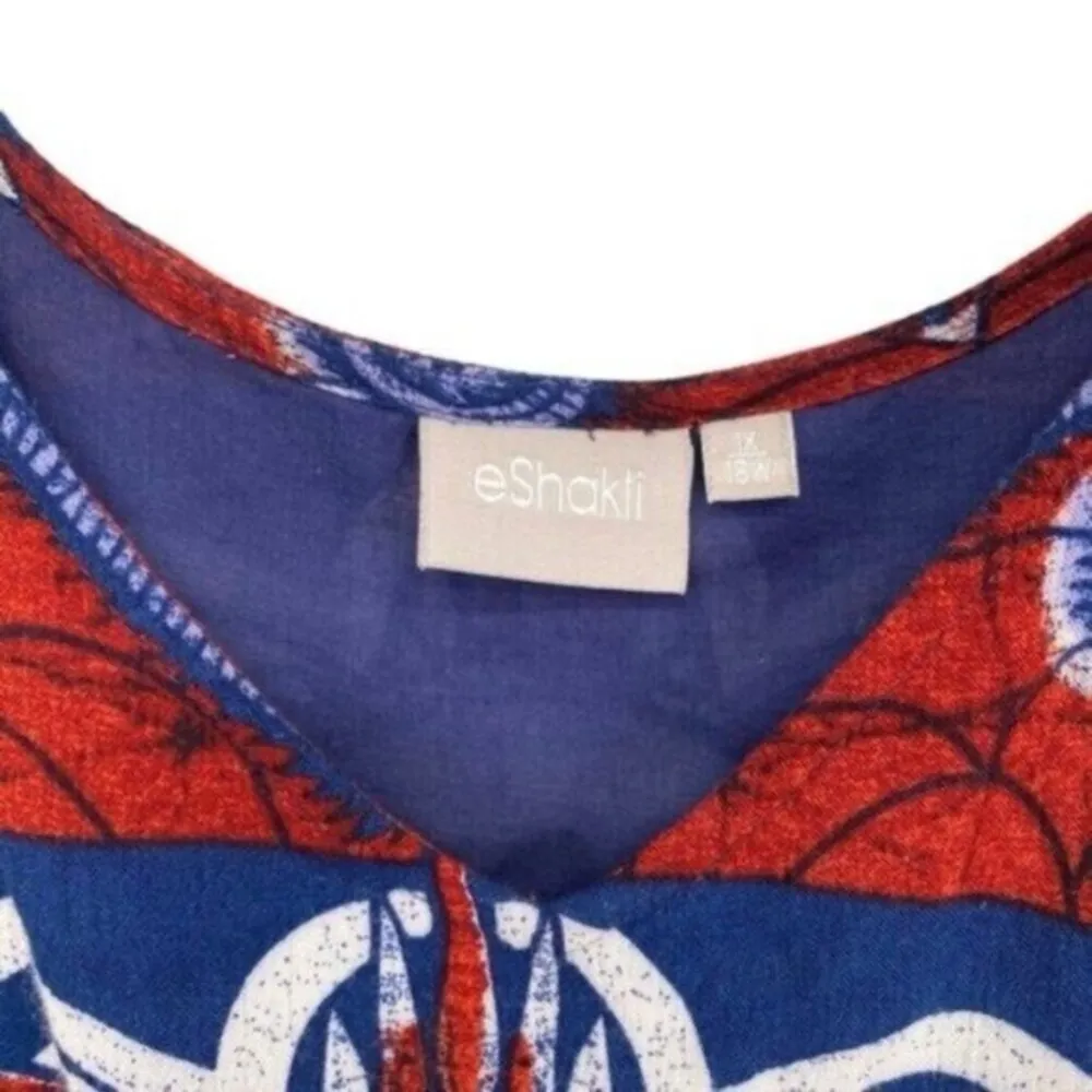 eShakti Red and Blue Cotton Boho Print Dress Tribal Western - Image 5