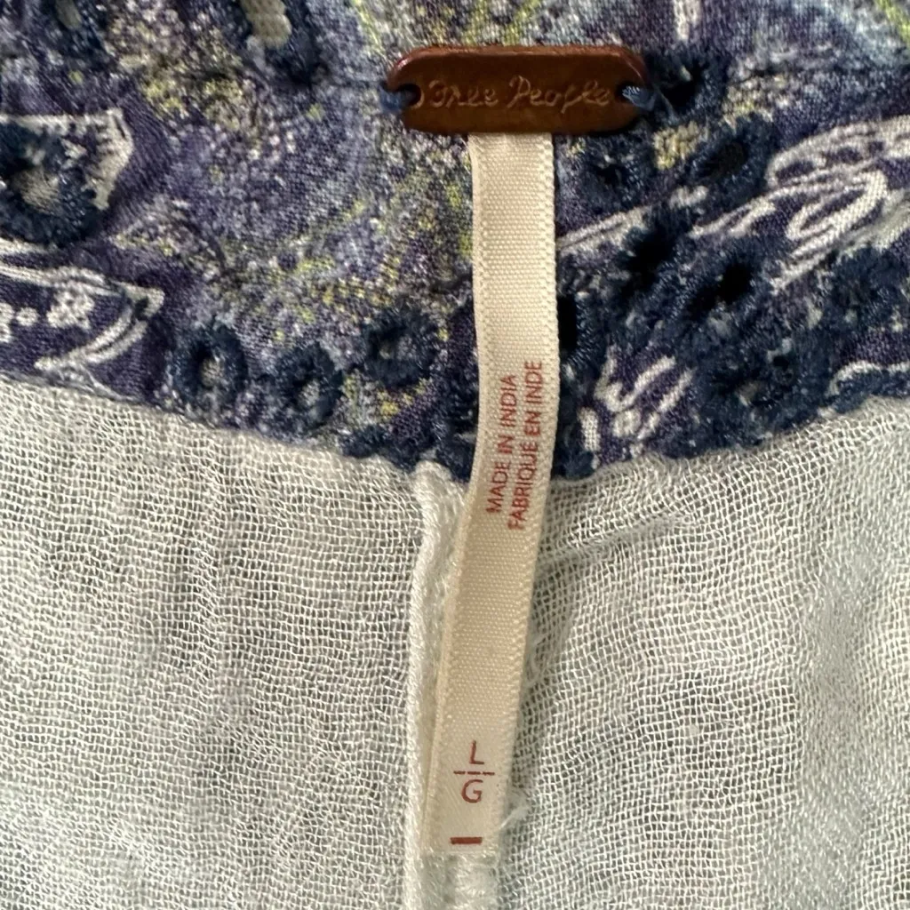 Free People Bohemian Cottage Embroidered Floral Sweet It Is Wide Leg Pants Large - Image 12