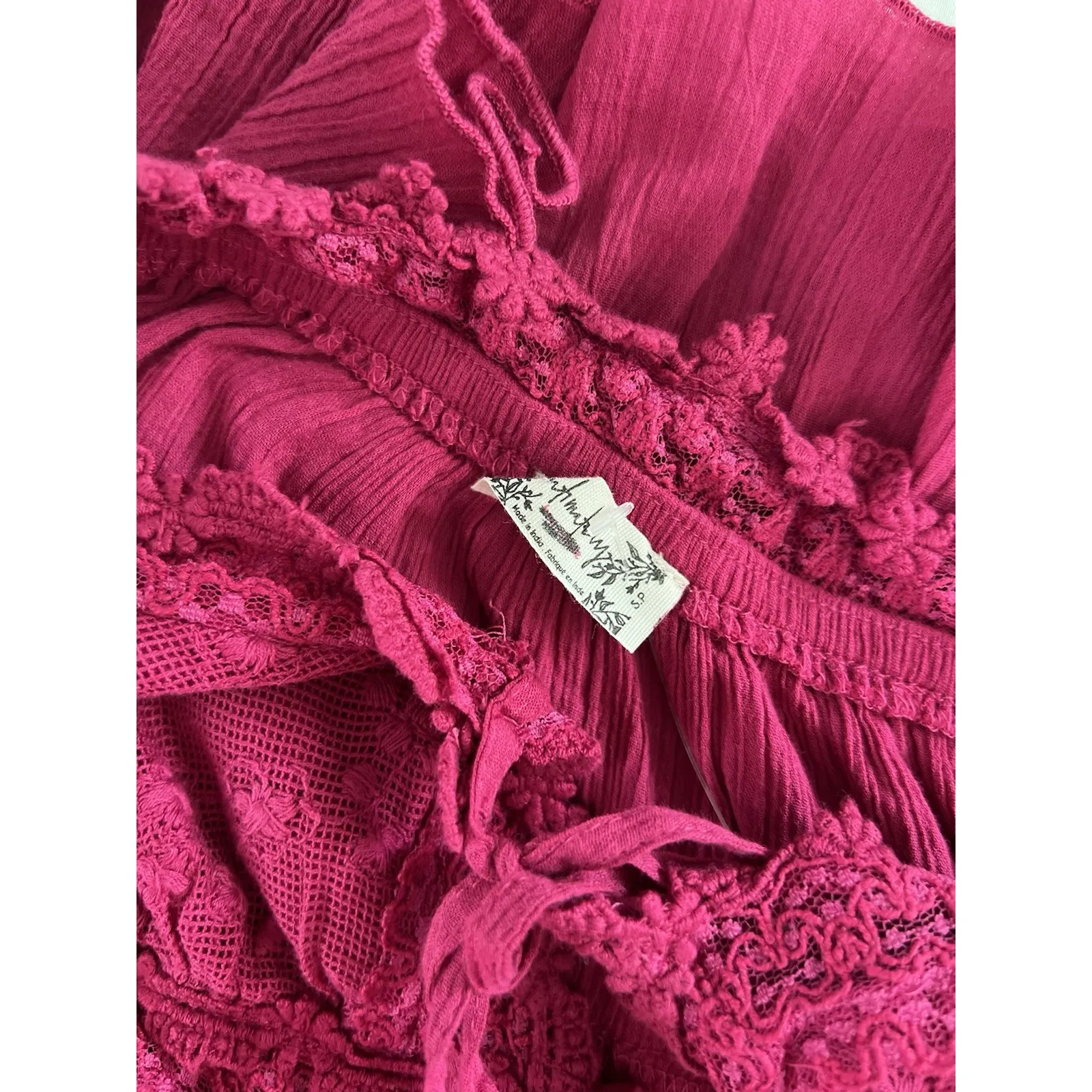 Free People Sunsetter Mini Slip Dress Tiered‎ Lace Trim Embroidered Summer Small - Image 15